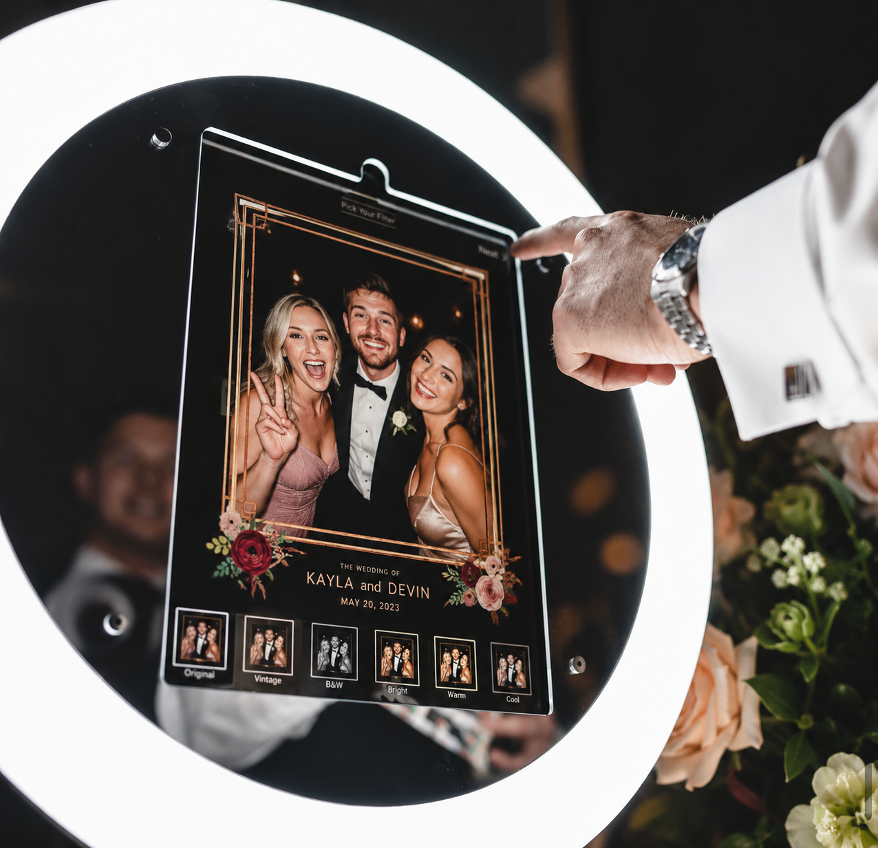 Custom wedding print template shown on the selfie booth screen